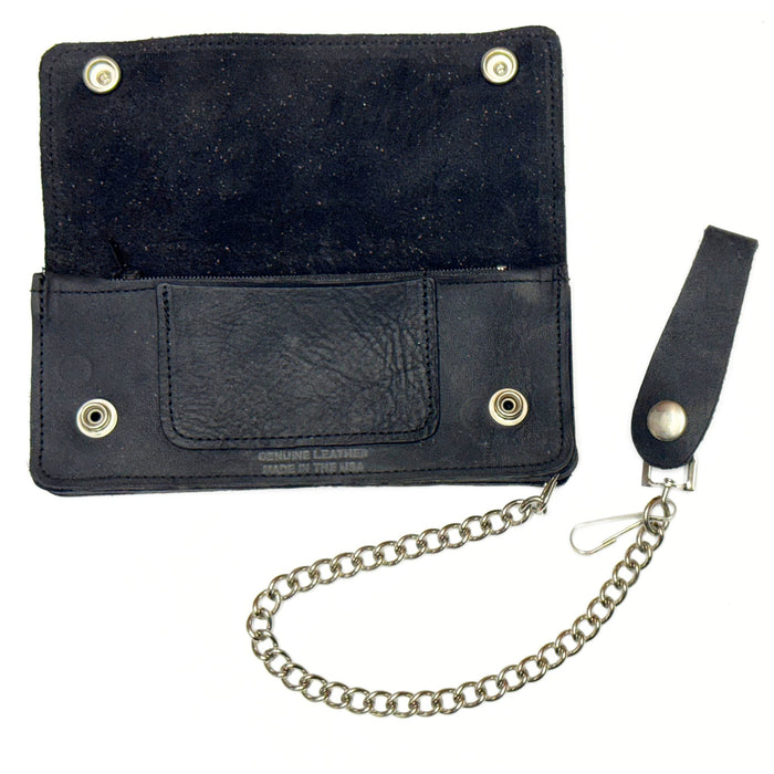 Soft Black Leather Trucker Wallet with Zipper and Snap Closure