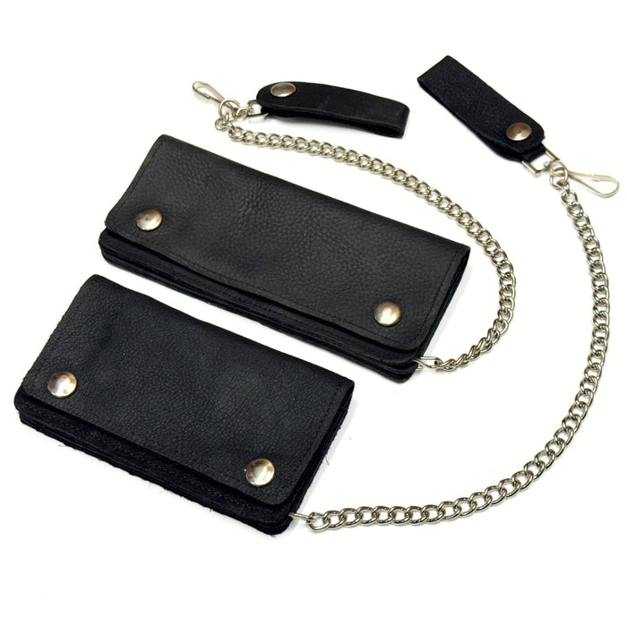 Soft Black Leather Trucker Wallet with Zipper and Snap Closure