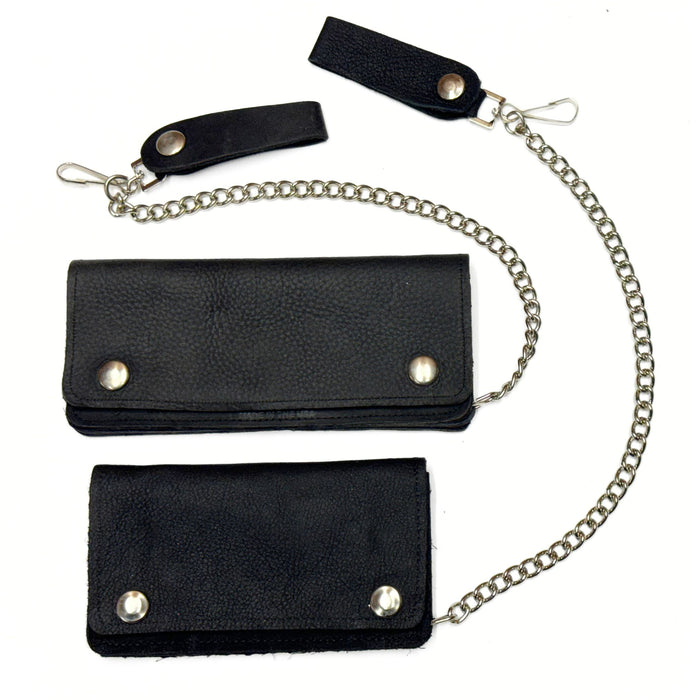 Soft Black Leather Trucker Wallet with Zipper and Snap Closure