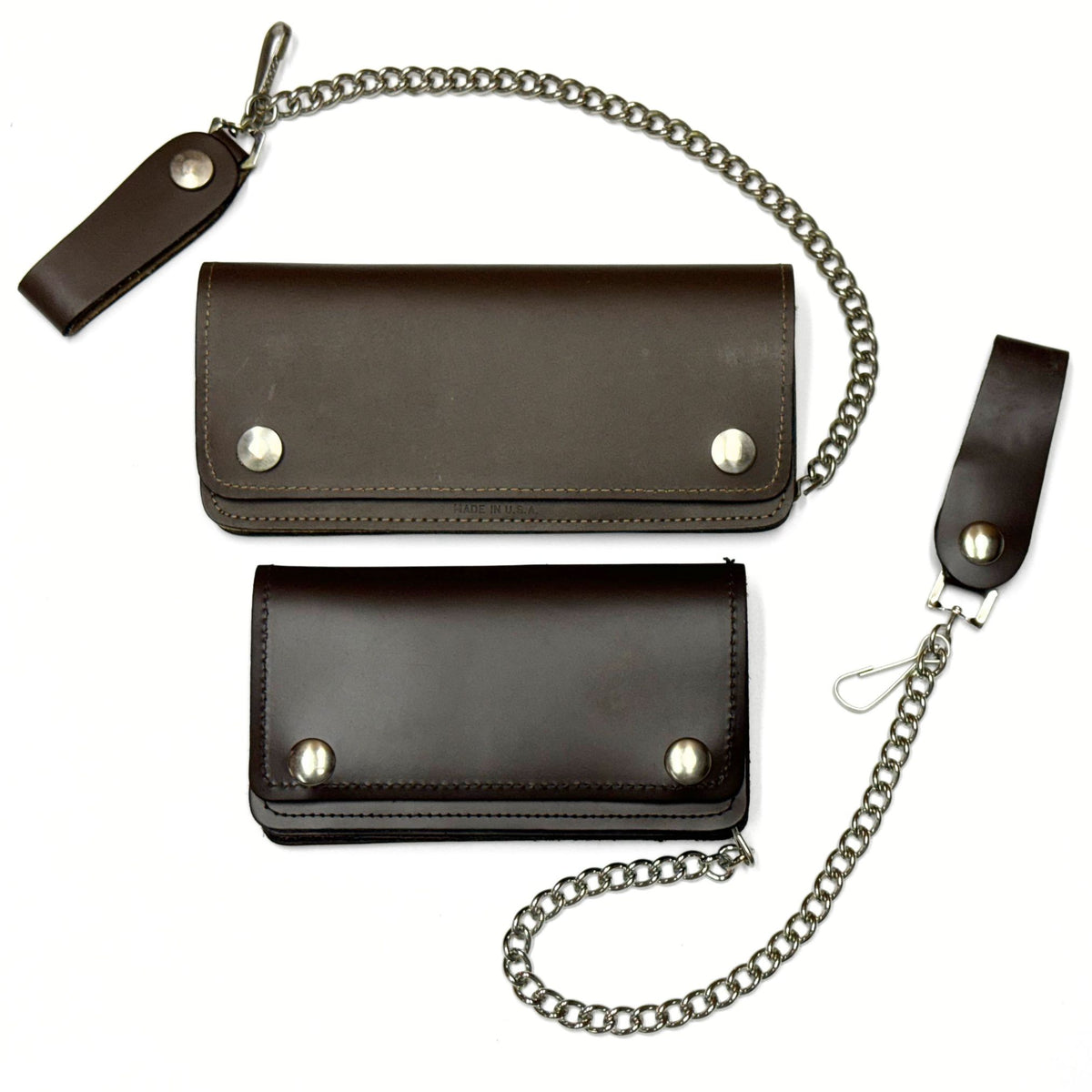Brown Leather Trucker Wallet with Zipper and Snap Closure