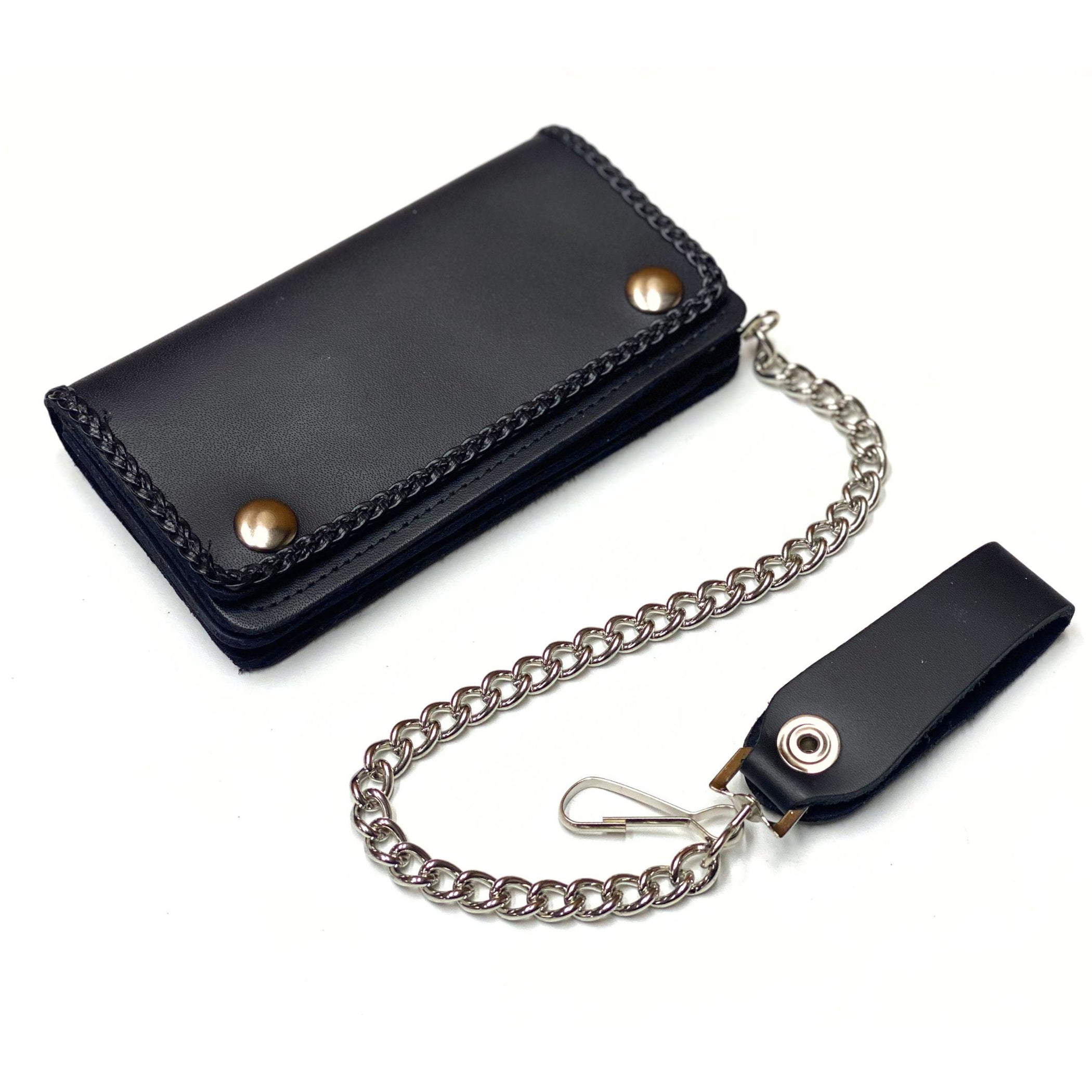 Braided Black Leather Trucker Wallet with Chain - Snap Biker Wallet ...