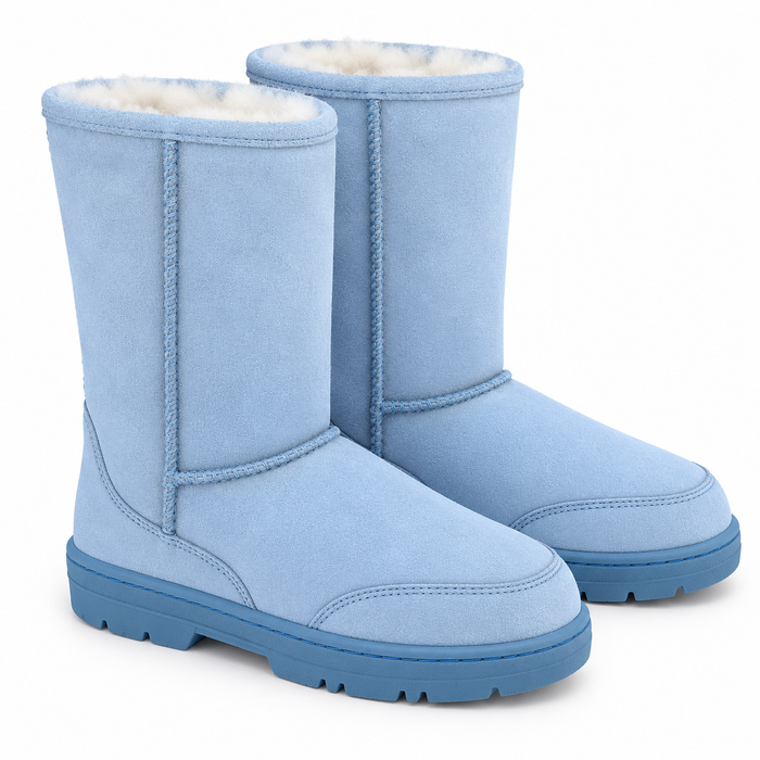10" Blue Boots - Genuine Sheepskin Slip On Boots