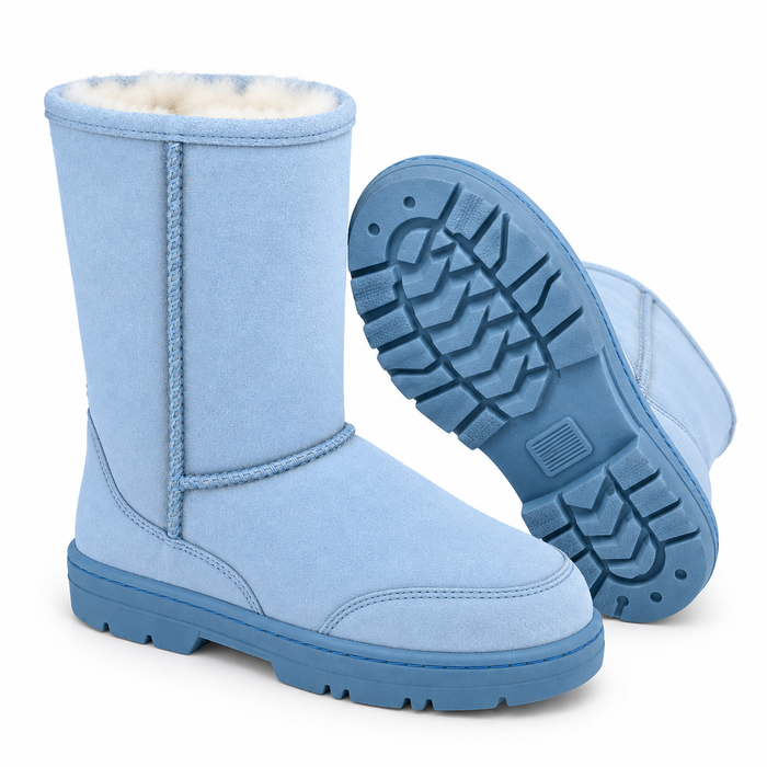 10" Blue Boots - Genuine Sheepskin Slip On Boots