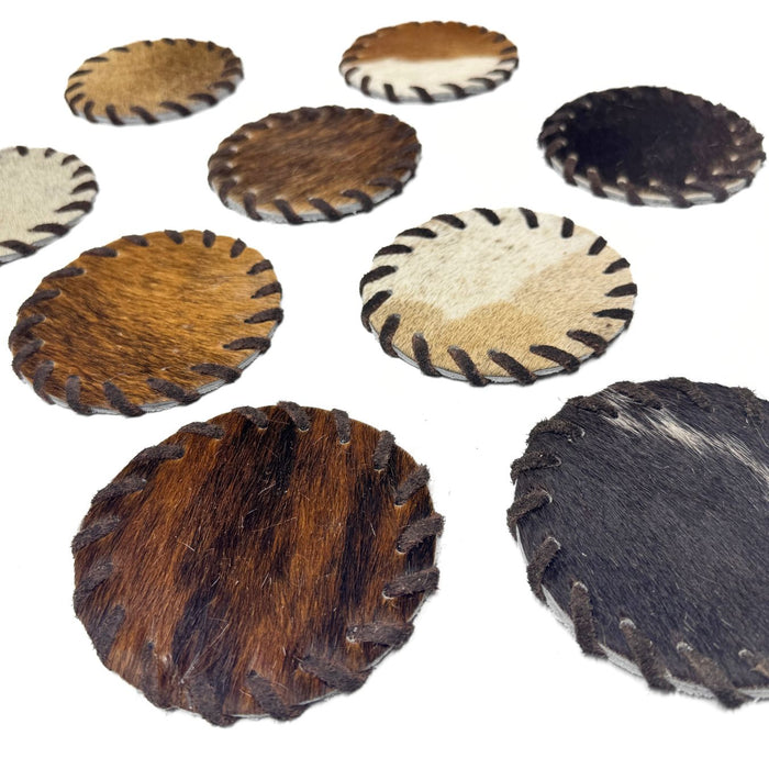 Hair on Cowhide Coasters with Laced Edge - Rustic Western Home Accessories