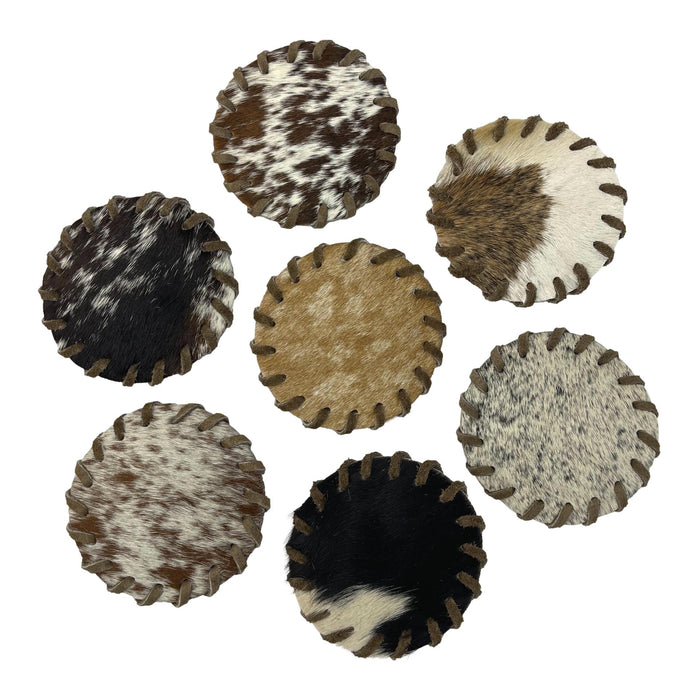 Hair on Cowhide Coasters with Laced Edge - Rustic Western Home Accessories