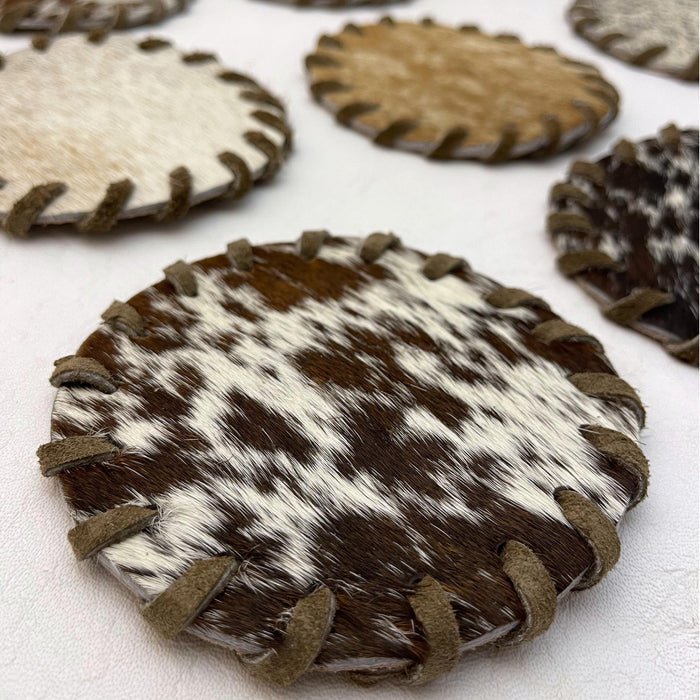 Hair on Cowhide Coasters with Laced Edge - Rustic Western Home Accessories