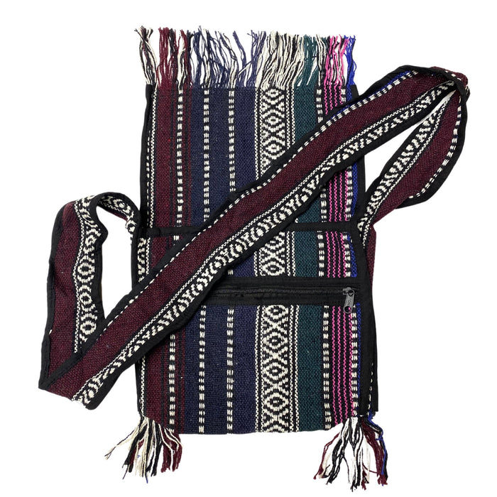 Handwoven Cloth Cross Body Handbag with Fringe - Hand Crafted Hippie Style Purse
