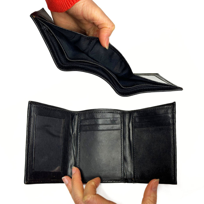 Soft Cowhide Trifold Men's Black Leather Wallet