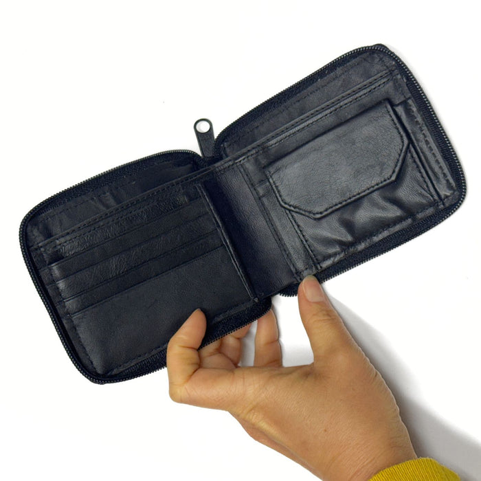 Black Leather Zipper Men's Wallet