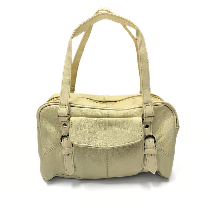 Soft Cowhide Leather Handbag Purse - Beige