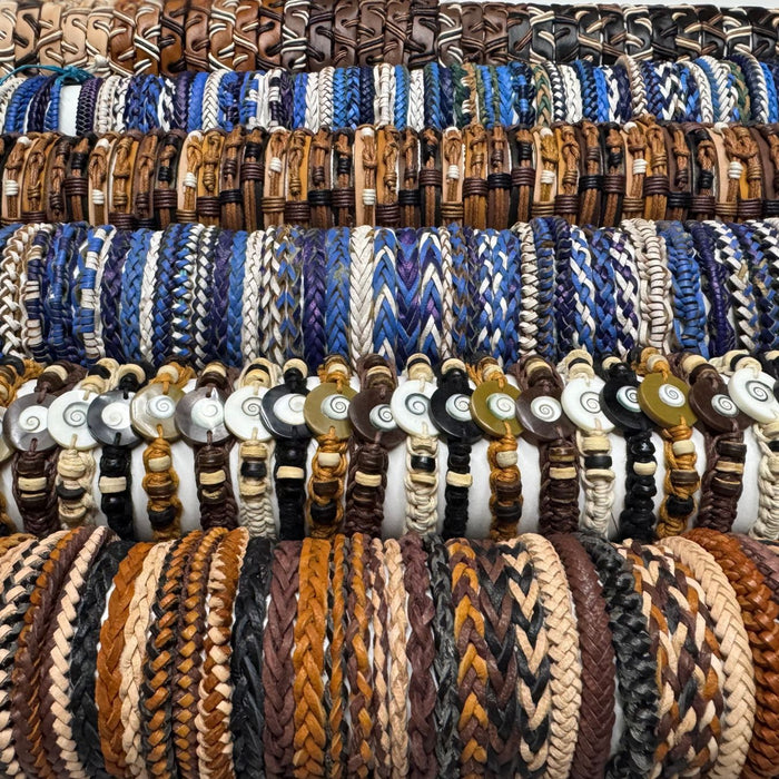 Handcrafted Leather Bracelets in Browns and Blues - 12 Pack