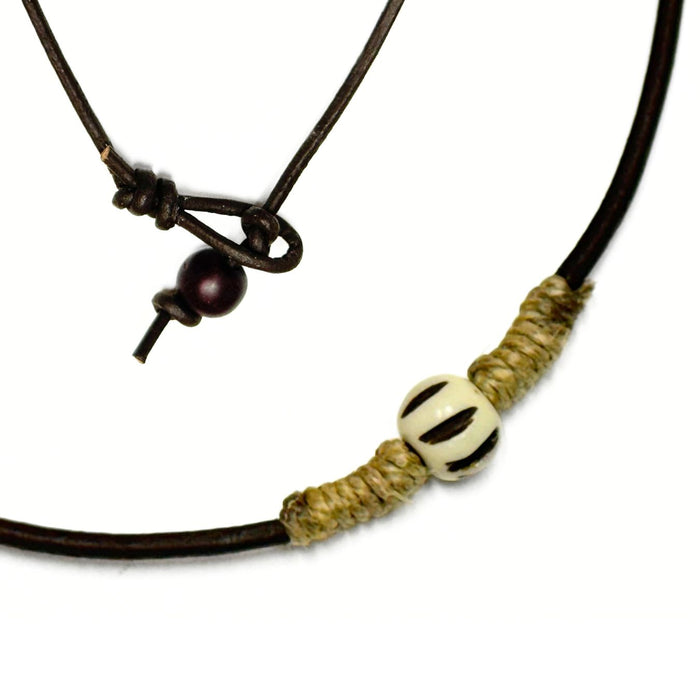 6 Pack Leather & Bone Bead Necklaces