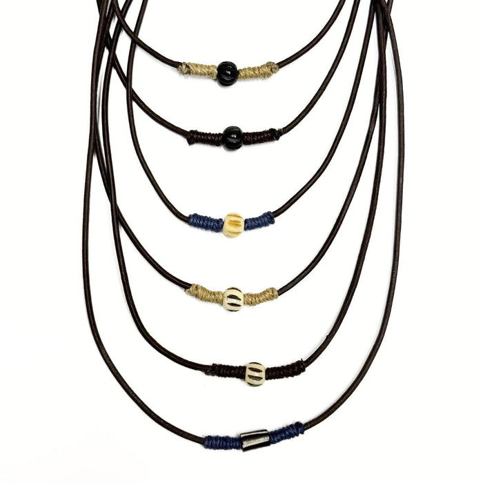 6 Pack Leather & Bone Bead Necklaces