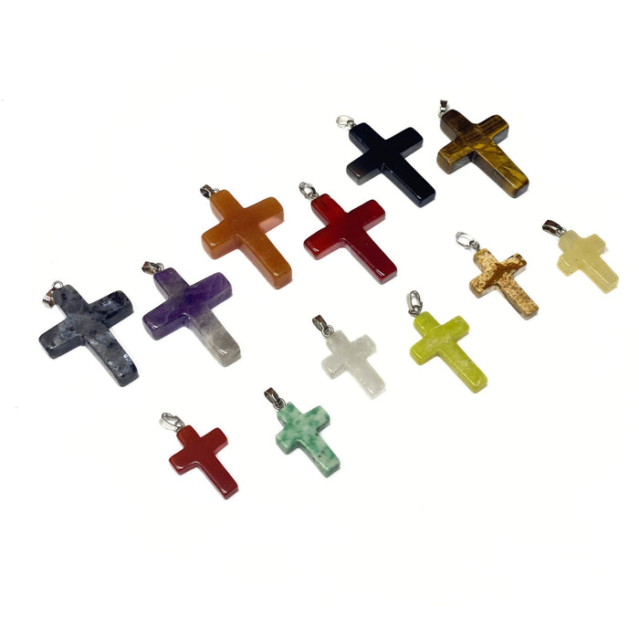 Stone Cross Necklace Pendant - Six Pack - Large - Small - Religious Christian Jewelry