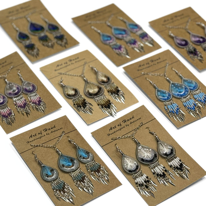 6 Pack Handcrafted Woven Matching Earrings & Pendant Necklace Set - Native Style Jewelry Six Pack