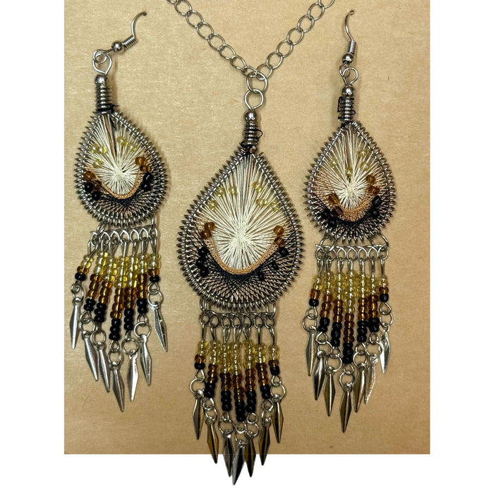 6 Pack Handcrafted Woven Matching Earrings & Pendant Necklace Set - Native Style Jewelry Six Pack