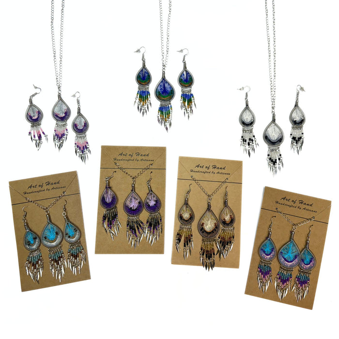 6 Pack Handcrafted Woven Matching Earrings & Pendant Necklace Set - Native Style Jewelry Six Pack