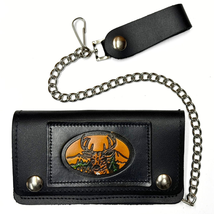 Small Embossed Leather Trucker Wallets with Chain - Deer - Eagle & Bike - Skull