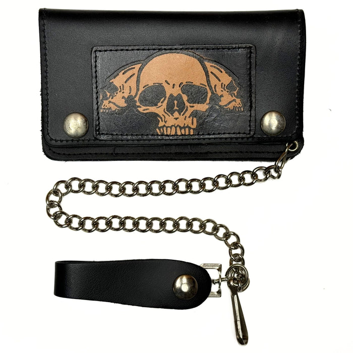 Small Embossed Leather Trucker Wallets with Chain - Deer - Eagle & Bike - Skull