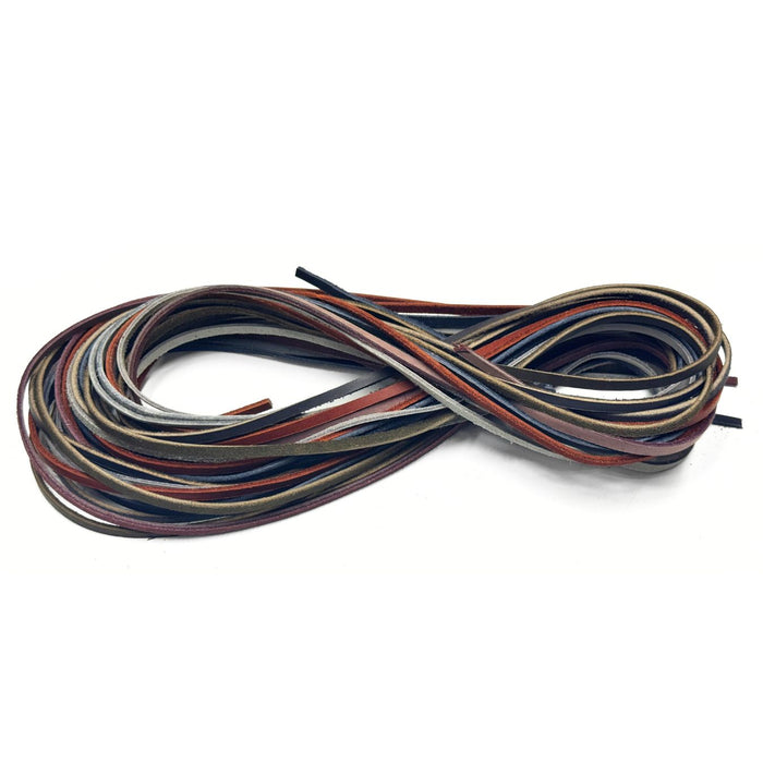 5 oz Leather Lace Cords - Assorted Earthtone, Black and Browntones Colors 3/16" wide - 12 pack or 25 pack of strips