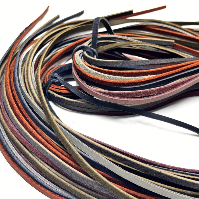 5 oz Leather Lace Cords - Assorted Earthtone, Black and Browntones Colors 3/16" wide - 12 pack or 25 pack of strips