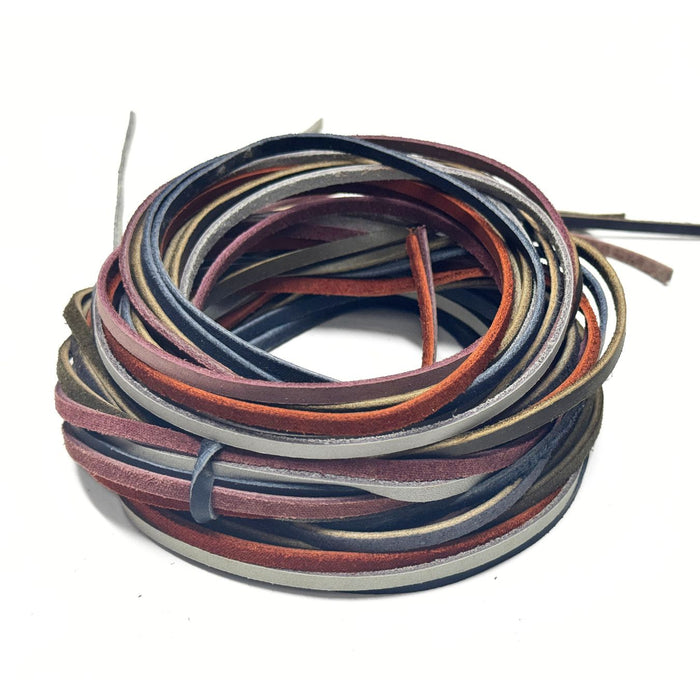 5 oz Leather Lace Cords - Assorted Earthtone, Black and Browntones Colors 3/16" wide - 12 pack or 25 pack of strips