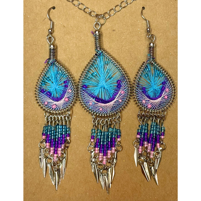 6 Pack Handcrafted Woven Matching Earrings & Pendant Necklace Set - Native Style Jewelry Six Pack