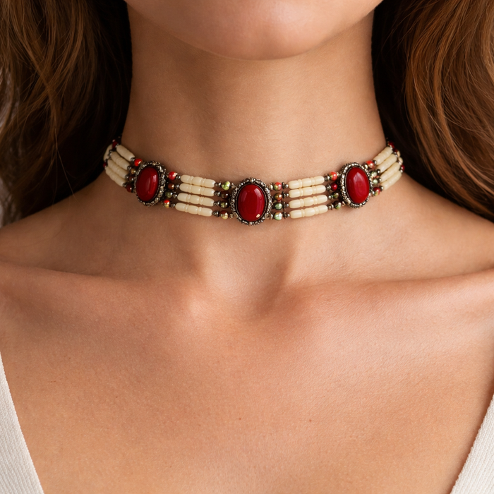Native Style Adjustable Bone Choker Necklaces