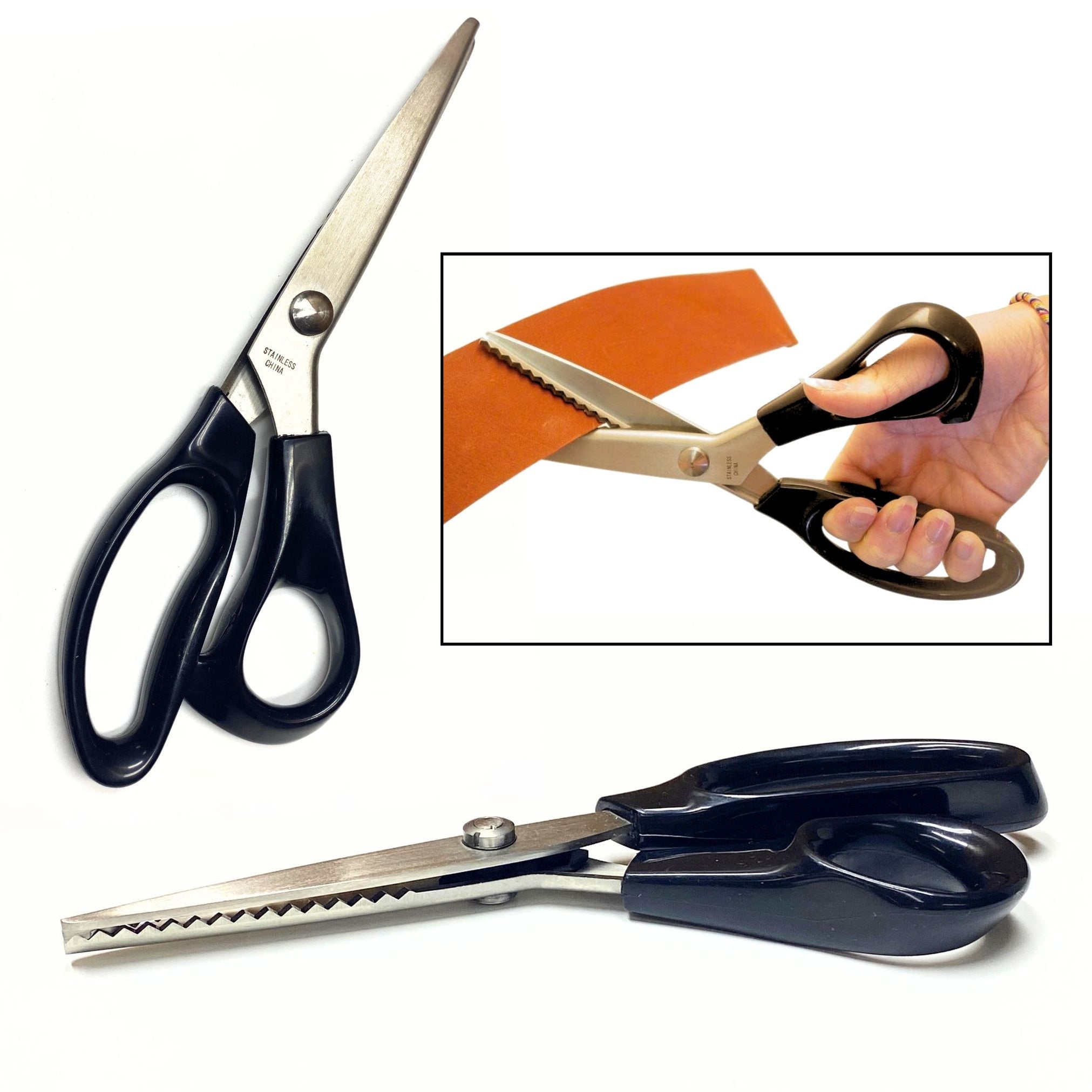 Anti Fray Pinking Shears Serrated Zig Zag Craft Scissors Carbon St — Leather Unlimited