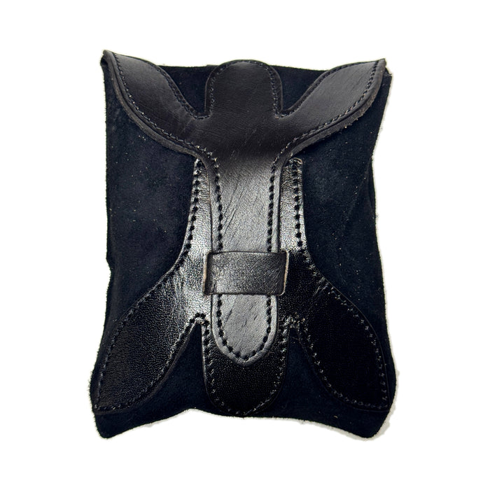 Medium Medieval Black Suede Leather Pouch – 5" x 7" Belt Pouch with Leather Strap Closure