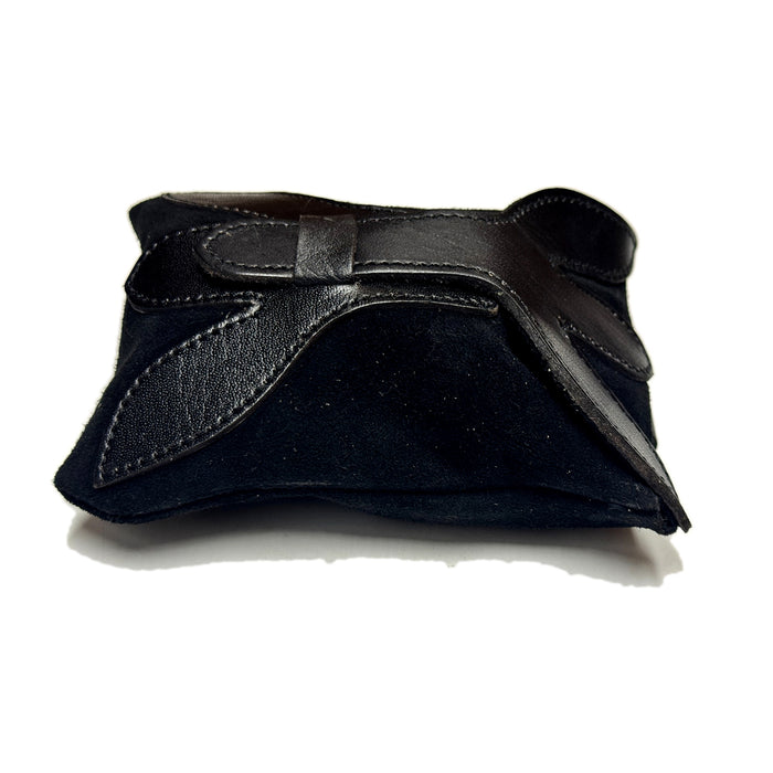Medium Medieval Black Suede Leather Pouch – 5" x 7" Belt Pouch with Leather Strap Closure