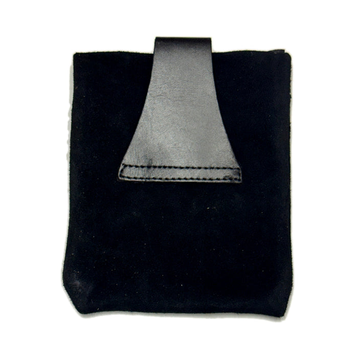 Medium Medieval Black Suede Leather Pouch – 5" x 7" Belt Pouch with Leather Strap Closure