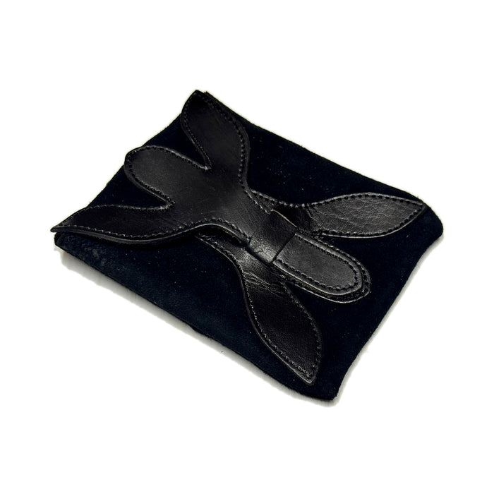 Medium Medieval Black Suede Leather Pouch – 5" x 7" Belt Pouch with Leather Strap Closure