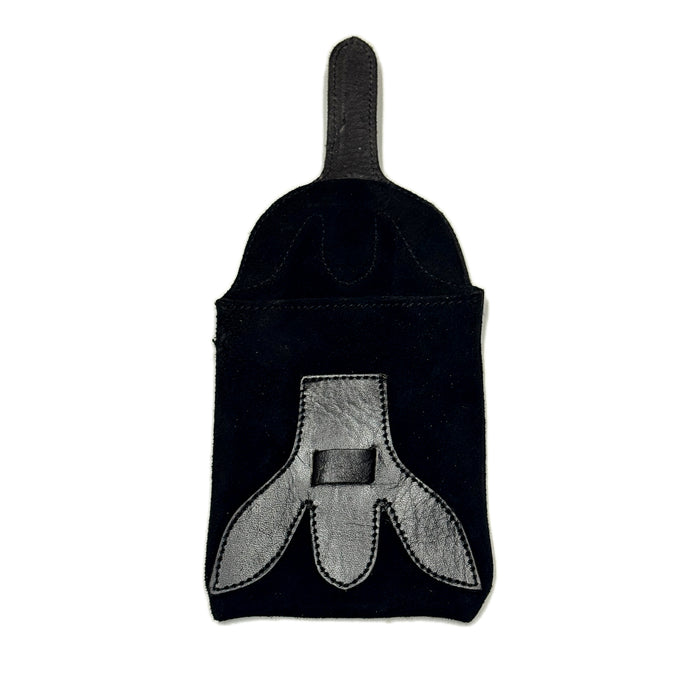 Medium Medieval Black Suede Leather Pouch – 5" x 7" Belt Pouch with Leather Strap Closure
