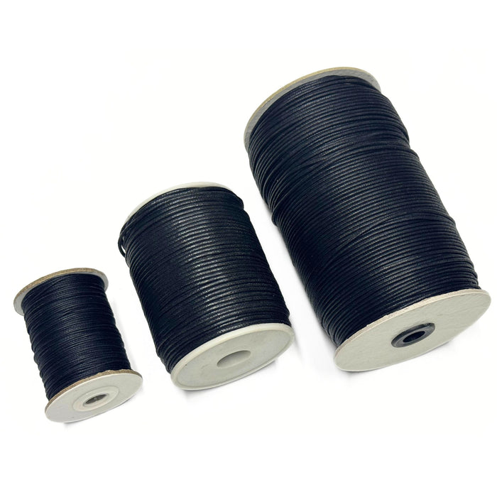 Black Waxed Cotton Cord Lace Spool - 1mm x 100 yards - 2mm x 100 yards - 2mm x 288 yards