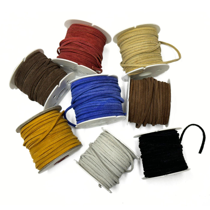 Suede Leather Lace - 1/8" x 25 yards - Black - Brown - Chocolate - Red - Cobalt - Toast - Beige - White