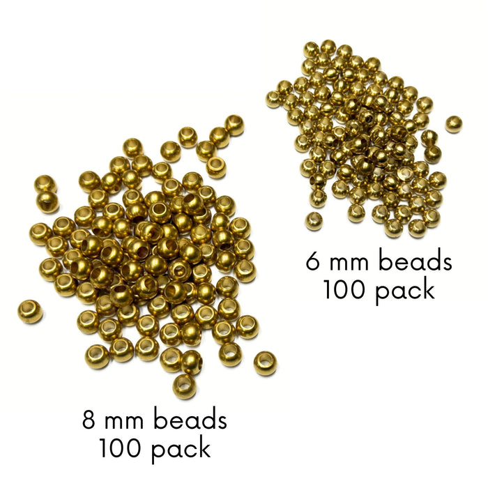 French Solid Brass Beads for Crafts & Jewelry Making - 8mm - 6mm - 100 pack