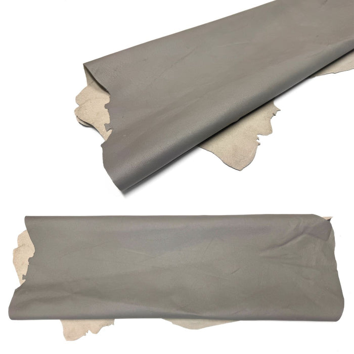Silver Pigskin Split Leather Hide - Glossy grey