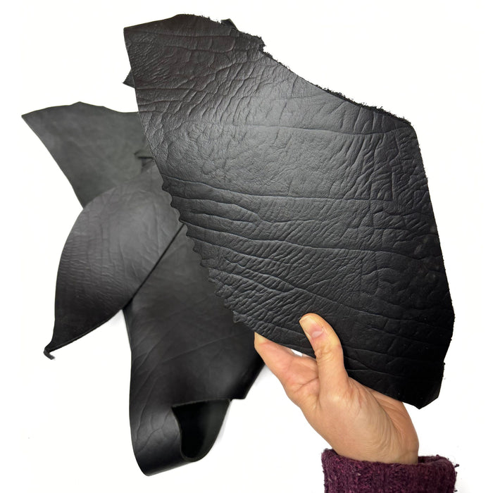 Black Croc Print Cowhide Leather Pieces & Scraps 8 oz