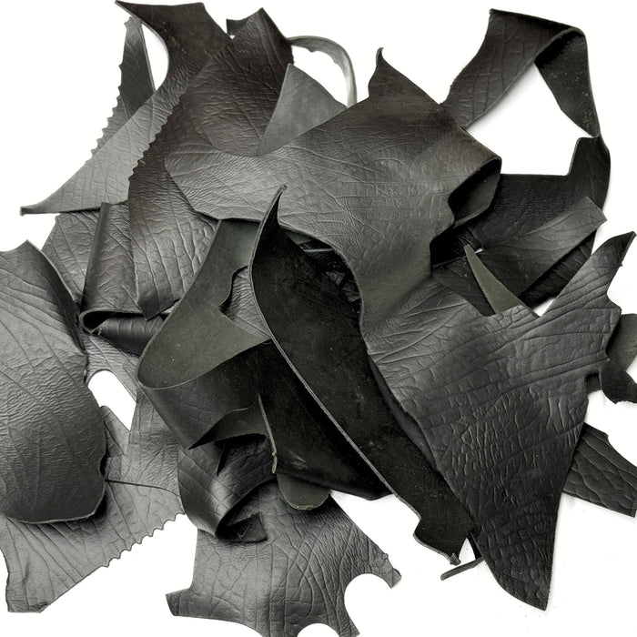 Black Croc Print Cowhide Leather Pieces & Scraps 8 oz