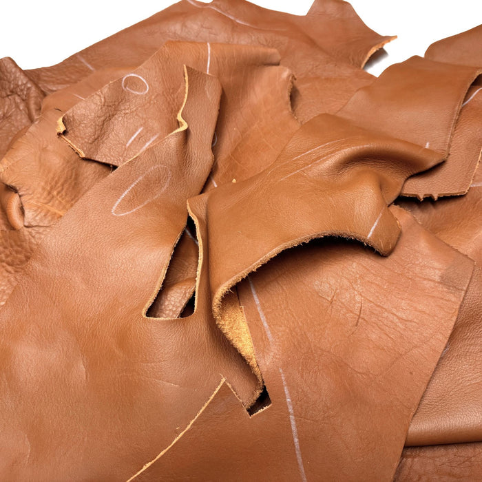 Brown Leather Pieces - 5 lb Bundle - 7 to 8 oz Cowhide Rustic Leather Pieces