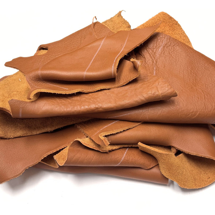 Brown Leather Pieces - 5 lb Bundle - 7 to 8 oz Cowhide Rustic Leather Pieces