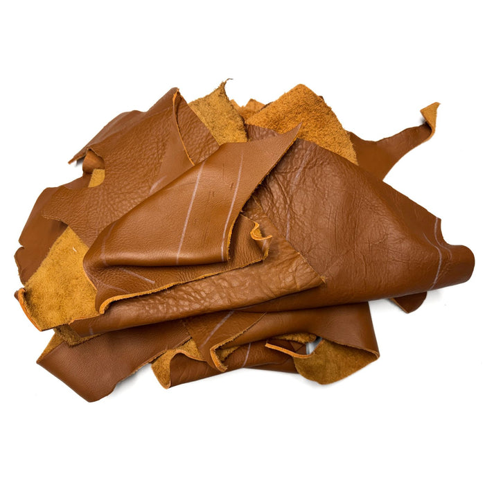 Brown Leather Pieces - 5 lb Bundle - 7 to 8 oz Cowhide Rustic Leather Pieces