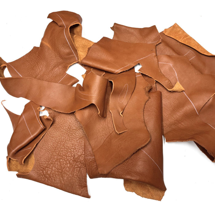 Brown Leather Pieces - 5 lb Bundle - 7 to 8 oz Cowhide Rustic Leather Pieces