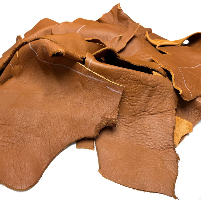 Brown Leather Pieces - 5 lb Bundle - 7 to 8 oz Cowhide Rustic Leather Pieces