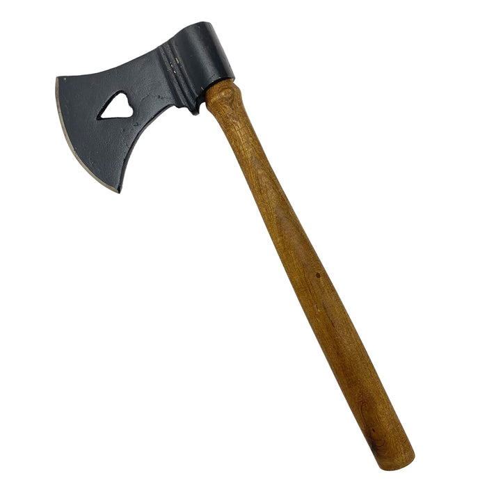 Heart Cut Tomahawk - 13" Medieval Style Throwing Tomahawk - Black Finish Axe with Wooden Handle