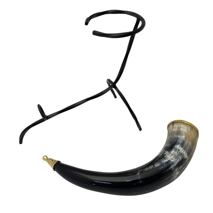 Authentic Buffalo Horn with Brass Accent and Iron Stand - 12" Viking Drinking Horn
