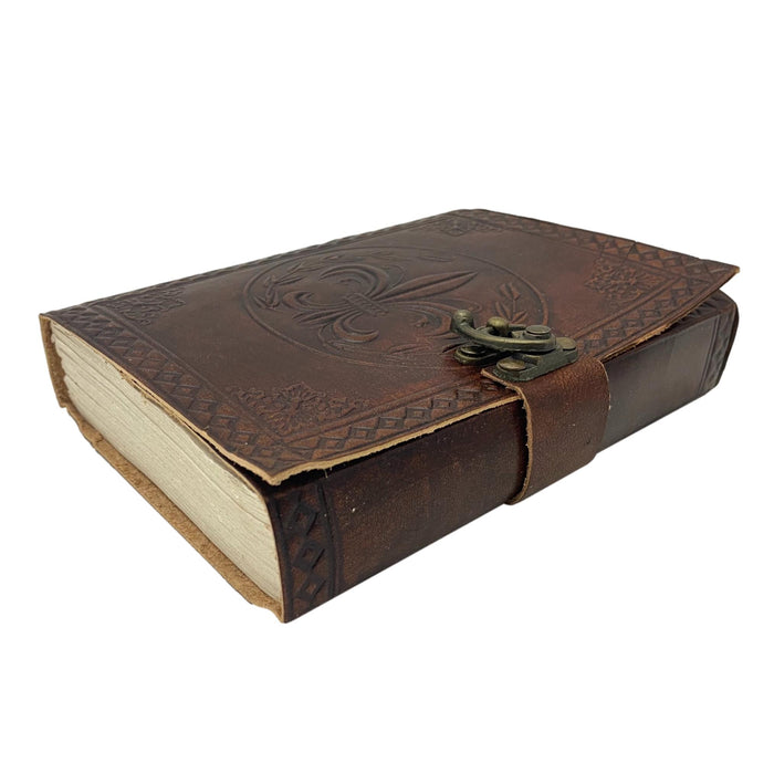 Fleur de Lis Leather Journal with Lock - Leatherbound All Saints Writing or Sketching Blank Notebook