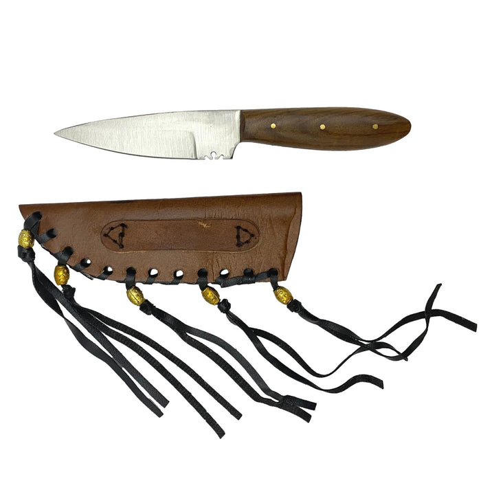 6.75" Patch Knife with Burlwood Handle and Leather Sheath
