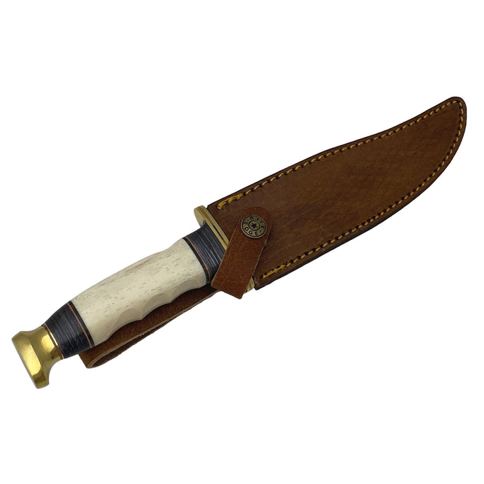 Bowie Hunter Knife with Bone Handle and Leather Sheath
